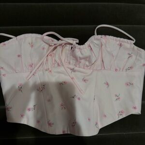 White Fox Boutique Pale Pink Floral Satin Bustier Bandeau